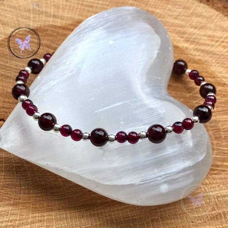 Garnet & Silver Bead Bracelet